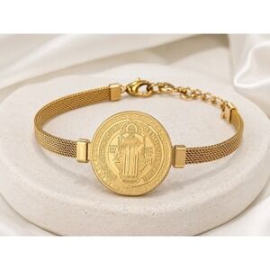 Gold Saint Medal Mesh Bracelet for Women